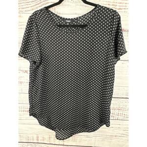 Womens Premise Studios Black White Print Short Sleeve Career Blouse Top Flowy M